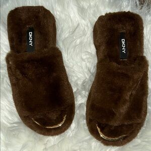 DKNY Chocolate Plush Slippers